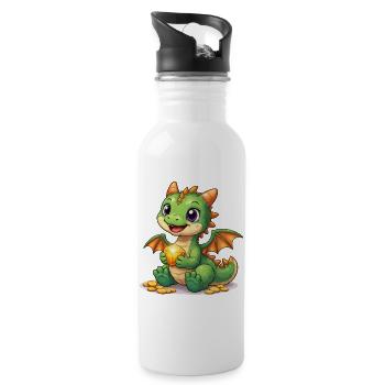 Kleiner Drache mit Gold - Trinkflasche mit integriertem Trinkhalm - Weiß - Rechts