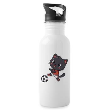 Kitten Footballer Cartoon Football - Water bottle with straw - white - Right