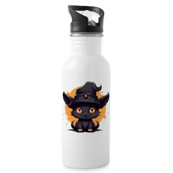 Witch cat in Halloween look - cat - Water bottle with straw - white - Right