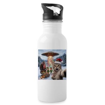 Weihnachtskatze im UFO-Selfie - Trinkflasche mit integriertem Trinkhalm - Weiß - Rechts