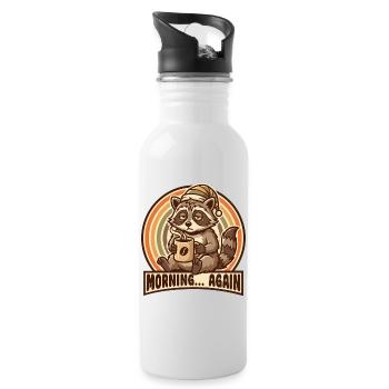 Morning grouch raccoon with coffee - Water bottle with straw - white - Right