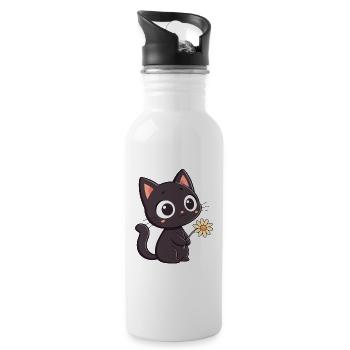 Chat noir et marguerite - Gourde avec paille intégrée - blanc - Droite
