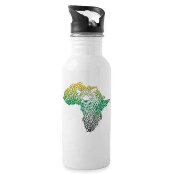 Africa-_continent_silhouette-_leopard_head_and_ - Trinkflasche mit integriertem Trinkhalm - Weiß - Rechts