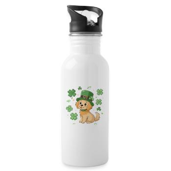 Labrador Leprechaun and Green Clover Dog - Water bottle with straw - white - Right