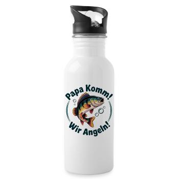 Papa Komm Wir Angeln Fischmotiv - Trinkflasche mit integriertem Trinkhalm - Weiß - Rechts