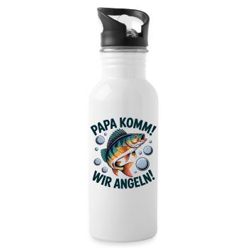 Papa Komm Wir Angeln - Trinkflasche mit integriertem Trinkhalm - Weiß - Rechts