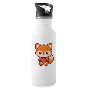 Fox Heart Sweet Cartoon - Trinkflasche mit integriertem Trinkhalm - Weiß - Rechts