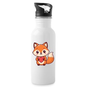 Renard Kawaii Coeur Coloré - Gourde avec paille intégrée - blanc - Droite