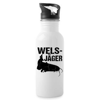 Wels-Jäger-  Perfekt für alle Hobbyangler  - Trinkflasche mit integriertem Trinkhalm - Weiß - Rechts