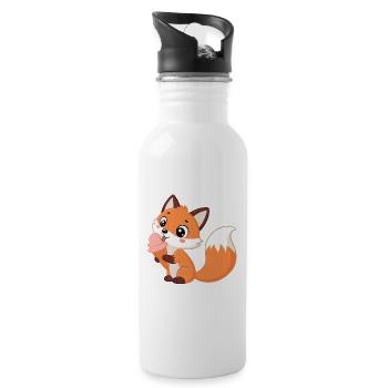 Renard mignon et glace - Water bottle with straw - white - Right