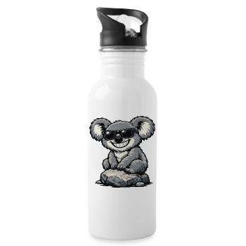 Cooler Koala auf Stein mit Sonnenbrille - Trinkflasche mit integriertem Trinkhalm - Weiß - Rechts