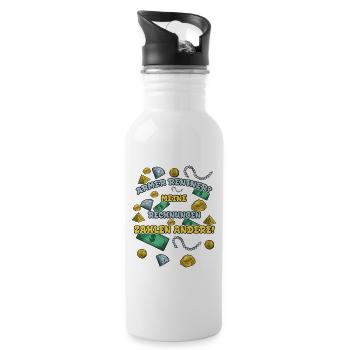Armer Rentner? Meine Rechnungen zahlen andere! - Trinkflasche mit integriertem Trinkhalm - Weiß - Rechts