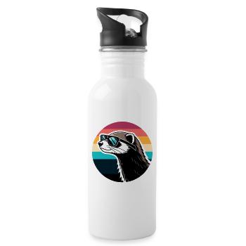 Ferret silhouette retro rainbow - Water bottle with straw - white - Right