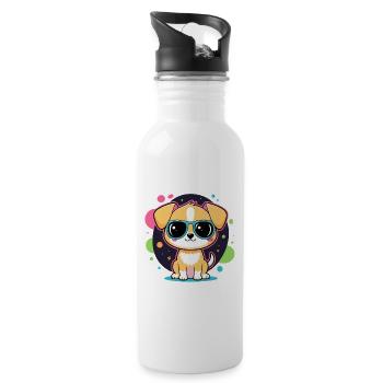 Neon-Welpe mit Brille - Trinkflasche mit integriertem Trinkhalm - Weiß - Rechts