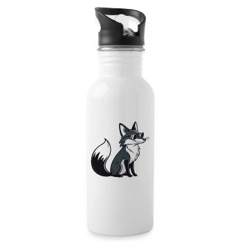Schwarz-Weiß Cooler Fuchs mit Sonnenbrille - Trinkflasche mit integriertem Trinkhalm - Weiß - Rechts