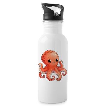 Kawaii Orangener Oktopus - Trinkflasche mit integriertem Trinkhalm - Weiß - Rechts