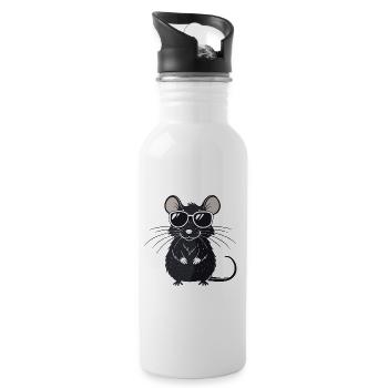 Mouse Hipster Glasses - Water bottle with straw - white - Right