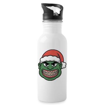 Green Santa Braces Grin - Water bottle with straw - white - Right