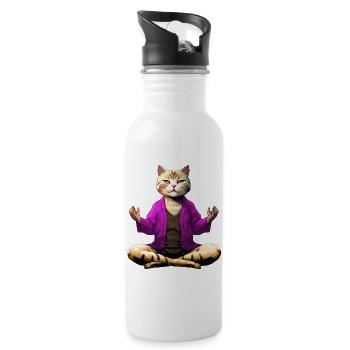 Chat Yogi - Gourde avec paille intégrée - blanc - Droite