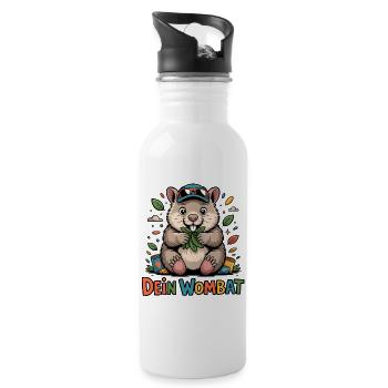 Süßer Wombat Love - Trinkflasche mit integriertem Trinkhalm - Weiß - Rechts