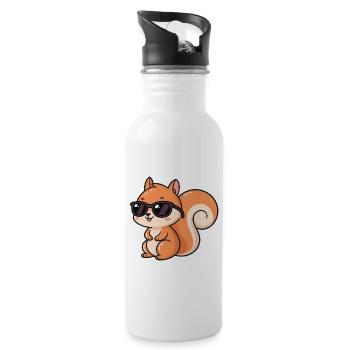 Cartoon squirrel black glasses - Water bottle with straw - white - Right