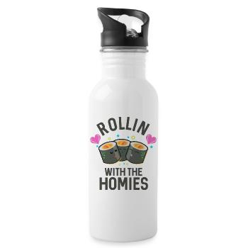 Rollin' With The Homies Sushi-Wortspiel - Trinkflasche mit integriertem Trinkhalm - Weiß - Rechts
