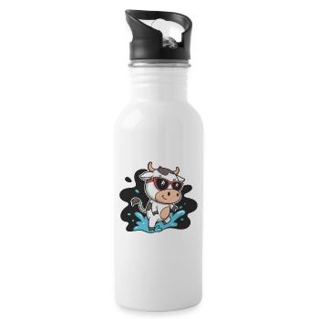 Cow Surfer Sonne und Brille - Trinkflasche mit integriertem Trinkhalm - Weiß - Rechts