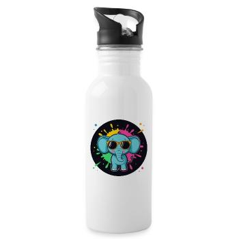 Elefanten-Neon-Spritzer-Zeichentrickbrille - Trinkflasche mit integriertem Trinkhalm - Weiß - Rechts