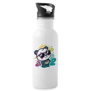 Panda Pop Pink Glasses - Water bottle with straw - white - Right
