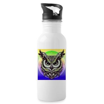 owl - Water bottle with straw - white - Right