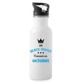 Les Beaux Gosses Naissent en Octobre Humour - Gourde avec paille intégrée - blanc - Droite