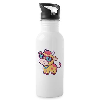 Vache kawaii lunettes soleil - Gourde avec paille intégrée - blanc - Droite