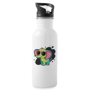 Colorful Elephant in Pink Glasses - Water bottle with straw - white - Right