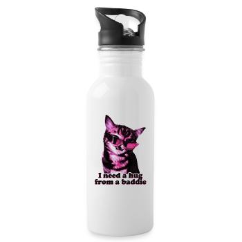 I Need A Hug From A Baddie Funny Cool Cat Meme - Water bottle with straw - white - Right