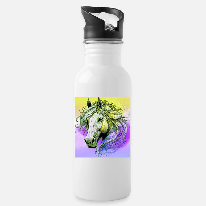 cheval - Gourde avec paille intégrée - blanc