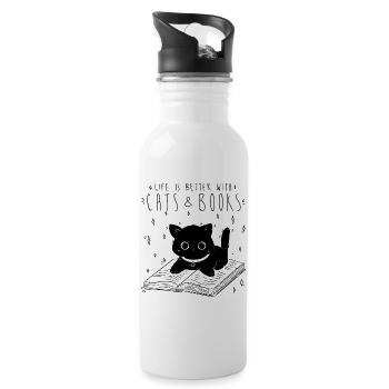 Chats & Livres - Gourde avec paille intégrée - blanc - Droite