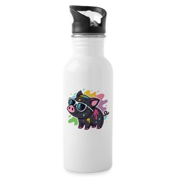 Cochon Art Spray et Lunettes - Gourde avec paille intégrée - blanc - Droite