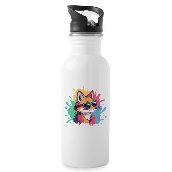 Fox Pop Art Bunte Brille - Trinkflasche mit integriertem Trinkhalm - Weiß - Rechts