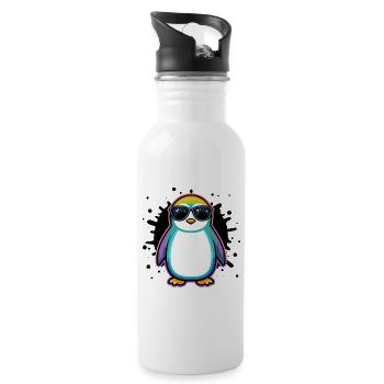 Penguin Rainbow Glasses - Water bottle with straw - white - Right