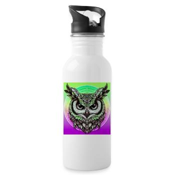 owl - Water bottle with straw - white - Right
