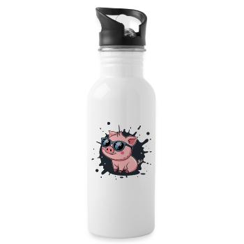Cool pig in glasses on splash - Water bottle with straw - white - Right