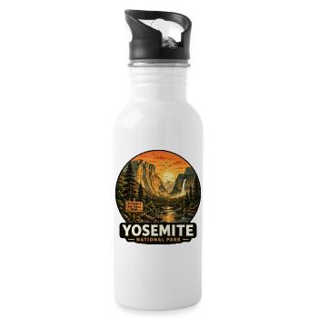 Yosemite National Park Sunset California Sierra - Water bottle with straw - white - Right
