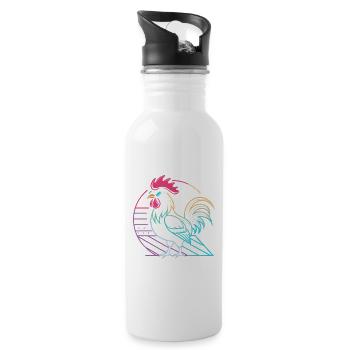 Retro neon rooster with glasses - Water bottle with straw - white - Right