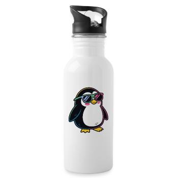 Pinguin-Regenbogengläser - Trinkflasche mit integriertem Trinkhalm - Weiß - Rechts
