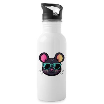 Mouse chic turquoise glasses - Water bottle with straw - white - Right