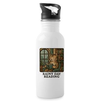 Rain cat reading - Water bottle with straw - white - Right