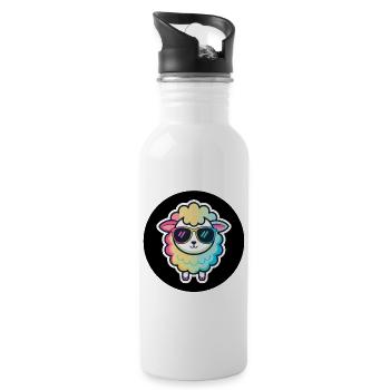 Schicke Regenbogen-Schafsbrille - Trinkflasche mit integriertem Trinkhalm - Weiß - Rechts