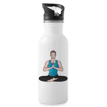 Yoga Mann Meditation Fitness Wellness Design  - Trinkflasche mit integriertem Trinkhalm - Weiß - Rechts