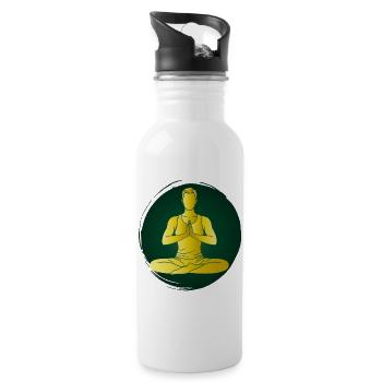 Yoga Mann Grün Meditation Zen Wellness Pose  - Trinkflasche mit integriertem Trinkhalm - Weiß - Rechts