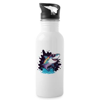 Requin Coloré lunette rose - Gourde avec paille intégrée - blanc - Droite